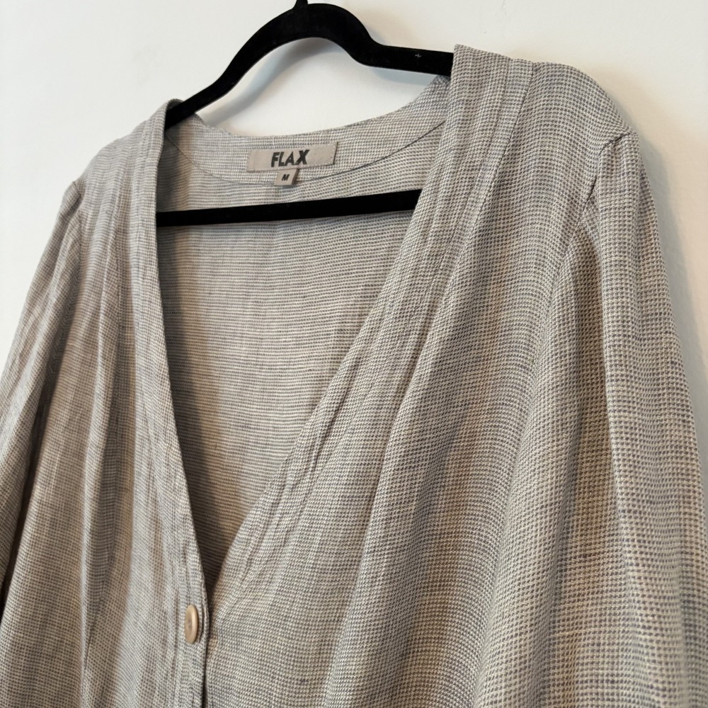 FLAX 100% Linen Button Front Cardigan M Oversized Lagenlook Minimalist Layer - Picture 4 of 10